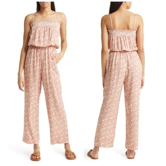 Faherty Renata Jumpsuit Pink White Floral Size Large - Picture 2 of 12